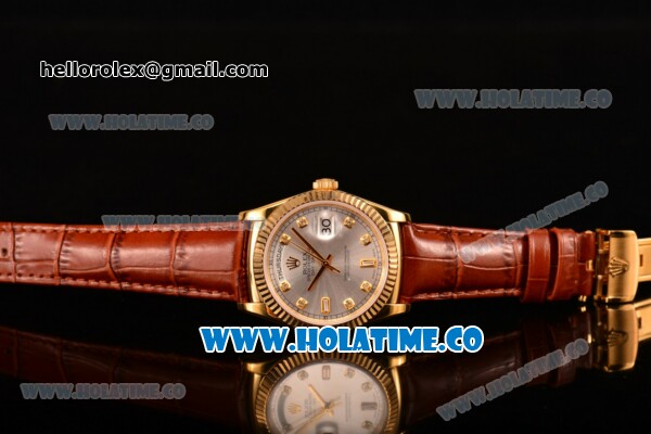 Rolex Day-Date Asia 2813/Swiss ETA 2836/Clone Rolex 3135 Automatic Yellow Gold Case with Silver Dial and Diamonds Markers (BP) - Click Image to Close